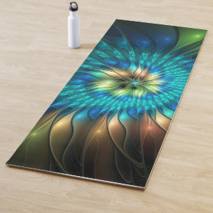 Luminous Fantasy Flower, Colourful Abstract Fracta Yoga Mat