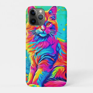Luminous Feline: Colourful Neon Cat iPhone 11 Pro Case