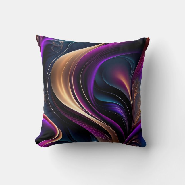 Luminous Flow - Bold Purple, Teal, and Gold Art Cushion (Front)