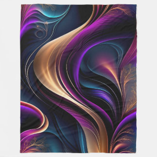 Luminous Flow - Bold Purple, Teal & Gold Abstract Fleece Blanket