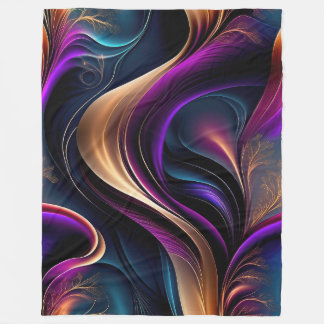 Luminous Flow - Bold Purple, Teal & Gold Abstract Fleece Blanket