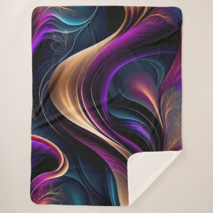 Luminous Flow - Bold Purple, Teal & Gold Abstract Sherpa Blanket