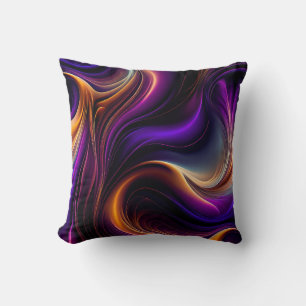 Luminous Flow - Vibrant Purple, Orange, & Gold Art Cushion
