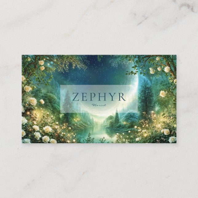 Luminous Forest White Rose and Celestial Night Business Card (Front)