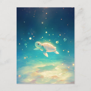 Luminous Glowing Sea Turtle Underwater Postcard