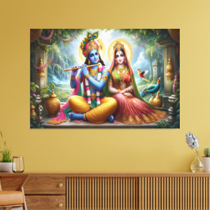 Luminous Gods Art: Krishna Radha, Divine Couple Canvas Print