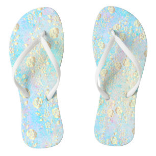 Luminous Gold Floral on Pastels Flip Flops