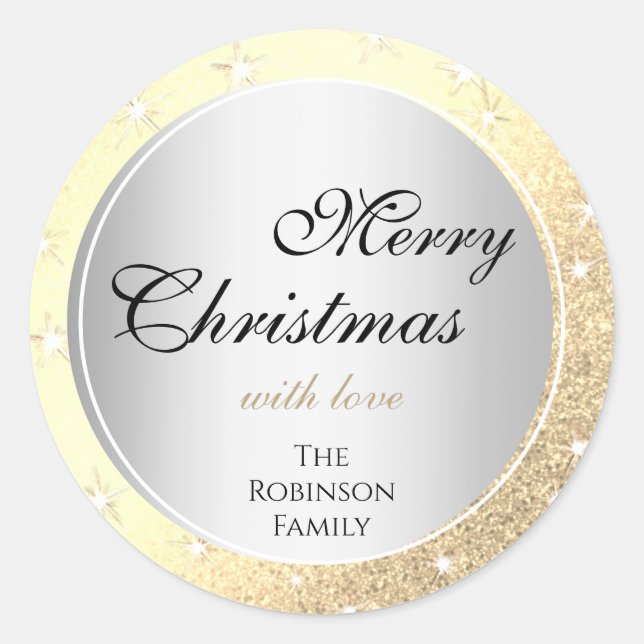 Luminous Gold Glitter Sparkle Silver Effect Xmas Classic Round Sticker (Front)