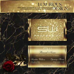 Luminous Gold Glitter Sparkling Look Chic Initials Business Card
