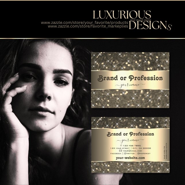 Luminous Gold Glitter Stars Golden Border Classy Business Card (Creator Uploaded)