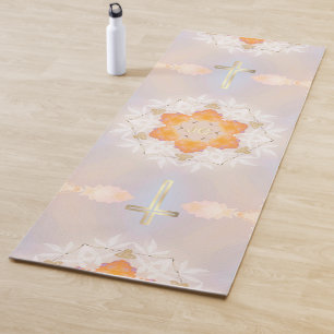 Luminous Gold Holy Cross, Pretty Orange Floral Yoga Mat