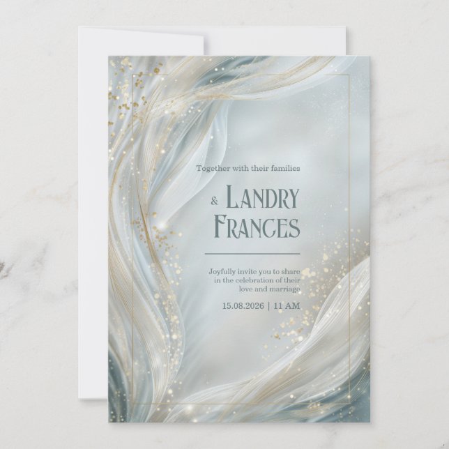Luminous Gold Line Fluid Marble Wedding Invitation (Front)