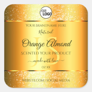 Luminous Gold Orange Sparkly Glitter Initials Logo Square Sticker