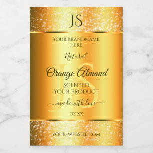 Luminous Gold Orange Sparkly Glitter with Initials Food Label