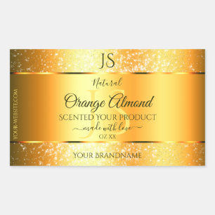 Luminous Gold Orange Sparkly Glitter with Initials Rectangular Sticker