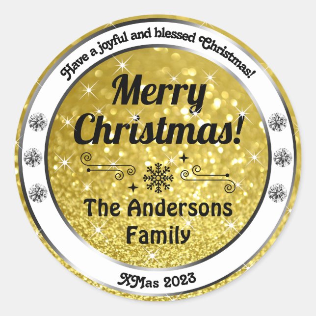 Luminous Gold Sparkle Glitter Christmas Labels (Front)