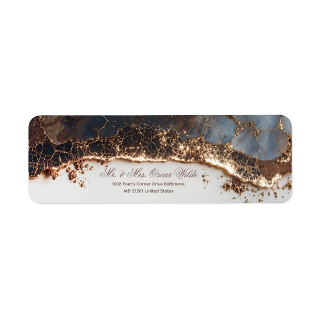 Luminous Gold Vein Mineral Agate Return Address (Front)