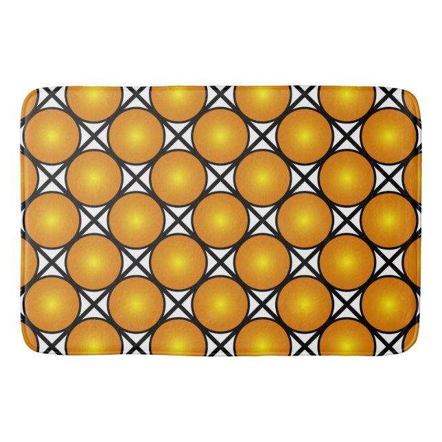 Luminous Golden Dots Black White Lattice Pattern Bath Mat (Front)