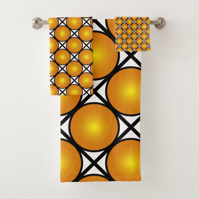 Luminous Golden Dots Black White Lattice Pattern Bath Towel Set (Insitu)