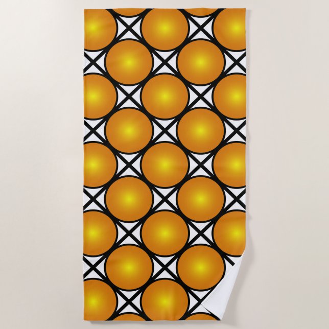 Luminous Golden Dots Black White Lattice Pattern Beach Towel (Front)