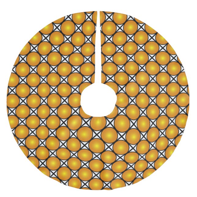 Luminous Golden Dots Black White Lattice Pattern Brushed Polyester Tree Skirt (Front)