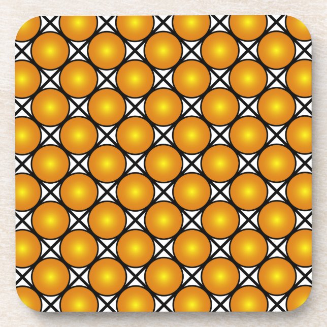 Luminous Golden Dots Black White Lattice Pattern Coaster (Front)