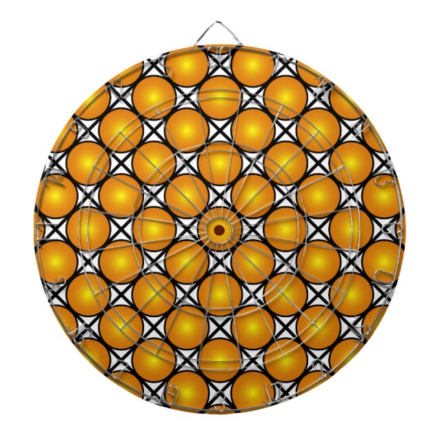 Luminous Golden Dots Black White Lattice Pattern Dartboard (Front)