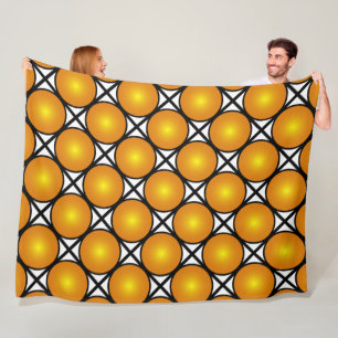 Luminous Golden Dots Black White Lattice Pattern Fleece Blanket