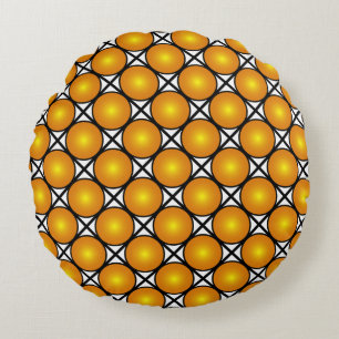 Luminous Golden Dots Black White Lattice Pattern Round Cushion
