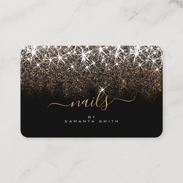 Luminous Golden Glitter Glam Stars Nails Designer Business Card (Front)