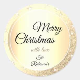 Luminous Golden Glitter Sparkle Gold Effect Xmas Classic Round Sticker