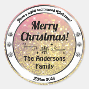 Luminous Golden Sparkle Glitter Christmas Labels