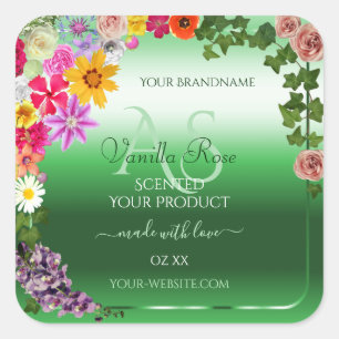 Luminous Green Floral Product Labels with Monogram