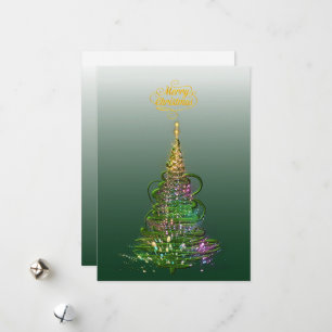 Luminous Green Holiday Tree flat holiday card 