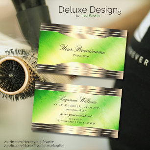 Luminous Green Marble and Decorated Gold Borders Business Card