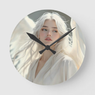 Luminous Guardian – Angel of Silver Dawn Round Clock