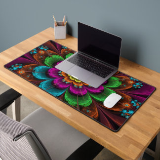 Luminous Jewel Tone Fractal Flower Desk Mat