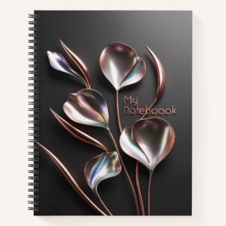 Luminous Leaves: Rose Gold on Black Notebook