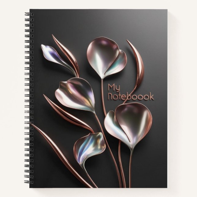 Luminous Leaves: Rose Gold on Black Notebook (Front)