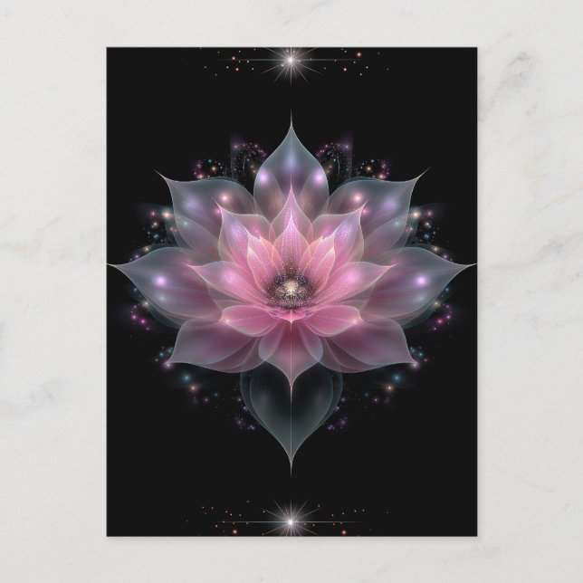Luminous Lotus Flower - Light Pink Black Floral Postcard (Front)