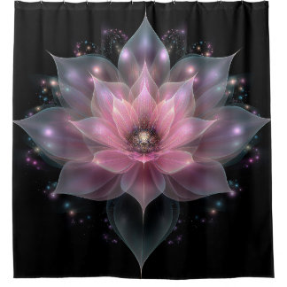 Luminous Lotus Flower - Light Pink Black Floral Shower Curtain