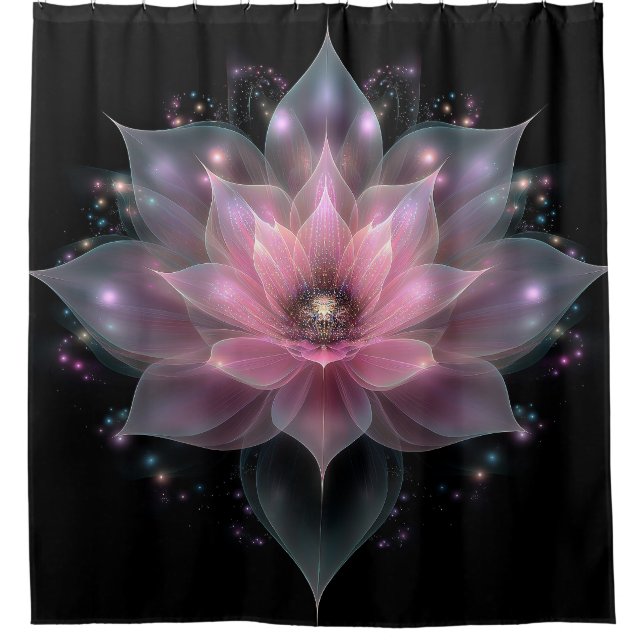 Luminous Lotus Flower - Light Pink Black Floral  Shower Curtain (Front)