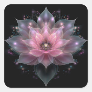 Luminous Lotus Flower - Light Pink Black Floral Square Sticker