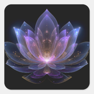 Luminous Lotus Flower - Purple Blue Black Floral Square Sticker