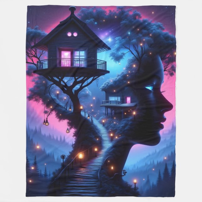 Luminous Love: "Neon Nights and Endless Dreams" Fleece Blanket (Front)