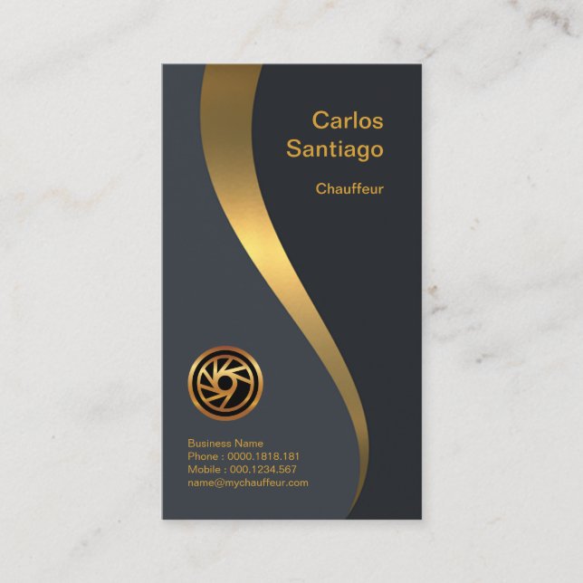 Luminous Luxurious Gold Wave Chauffeur Service Business Card (Front)