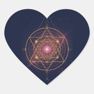 Luminous Mandala of Golden Harmony Heart Sticker