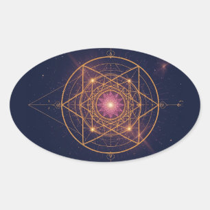 Luminous Mandala of Golden Harmony Oval Sticker
