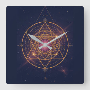Luminous Mandala of Golden Harmony Square Wall Clock