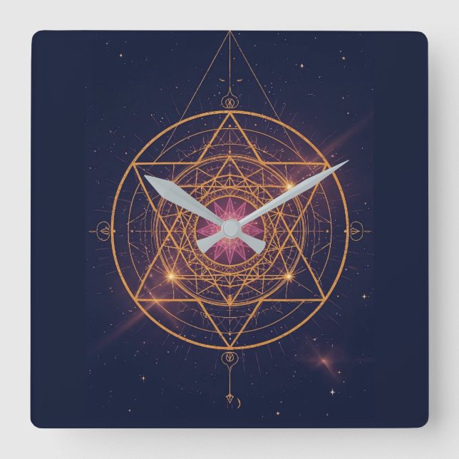 Luminous Mandala of Golden Harmony Square Wall Clock (Front)